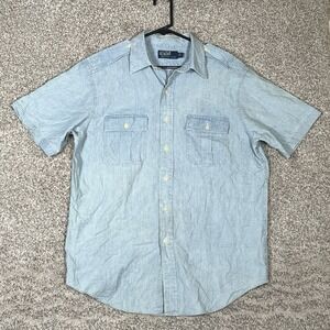 Polo Ralph Lauren Shirt Mens Large Blue Chambray Short Sleeve Button Down Light